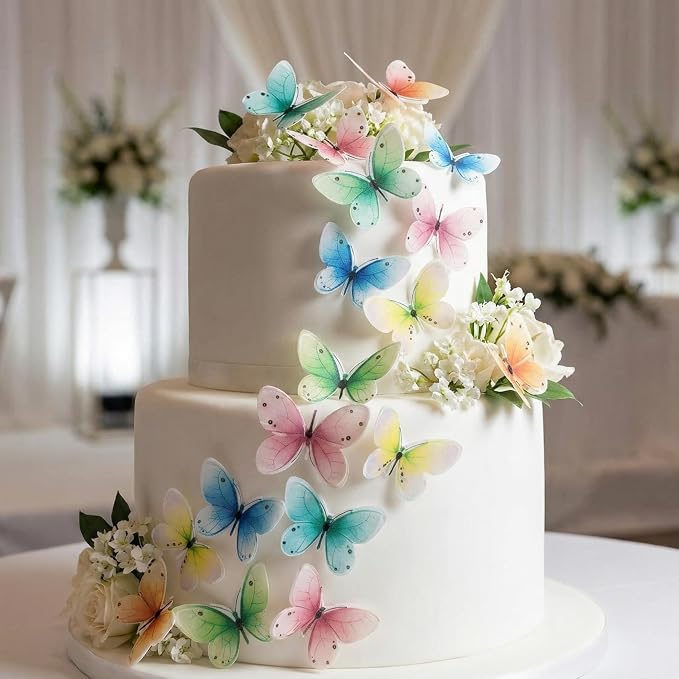 Set of 30 Edible Butterfly Cupcake Toppers Wedding Cake Birthday Party Food Decoration Mixed Size & Colour