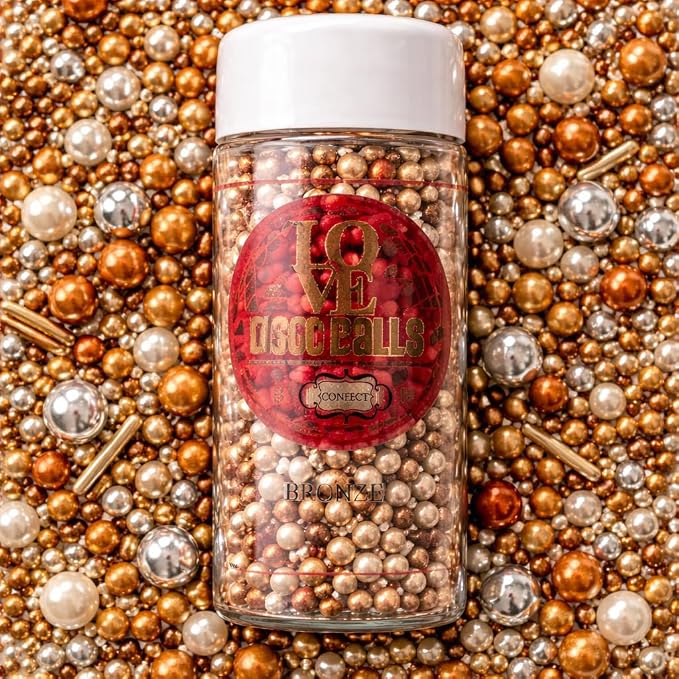 Confect Bronze Metallic Sprinkle Mix – Bake Stable Edible Pearls, Silver & Gold Dragees, Bronze Jimmies for Cake Decorating, Cupcakes, Cookies & Desserts 4.2 oz