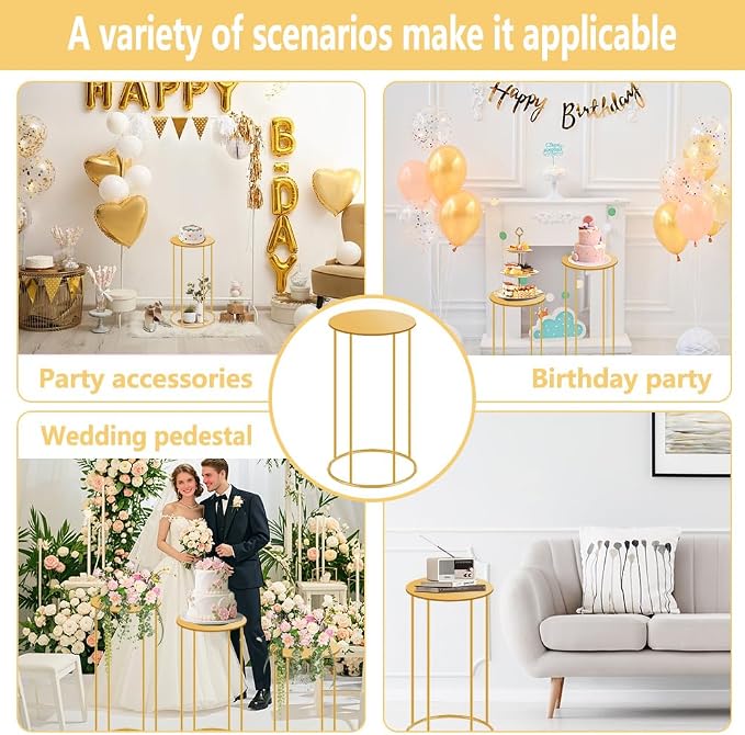 GRETJOB 21.6x9.8 Inch Gold Pedestal Table - Accent Side Table for Living Room, Wedding & Party Decor, Plant Stand, Cake & Dessert Display Stand for Event Centerpiece
