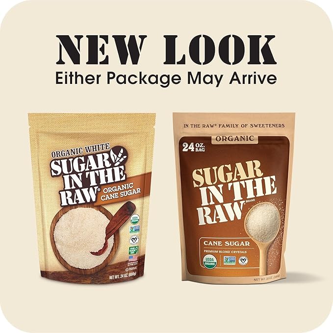 Sugar In The Raw Organic Granulated White Premium Cane Sugar, No Erythritol, Pure Natural Sweetener, Hot & Cold Drinks, Coffee, Baking, Vegan, Gluten-Free, Non-GMO, Bulk Sugar, 24 oz Bag (8-Pack)