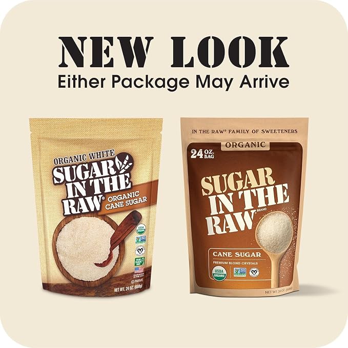 Sugar In The Raw Organic White Granulated Sugar, 24 oz. Bag, Fair Trade & USDA Organic Certified Granulated Cane Sugar, Non-GMO Project Verified, Kosher, Vegan and Gluten Free
