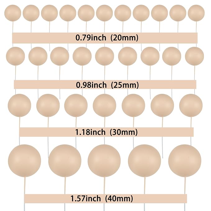 Gyufise 30Pcs Ball Cupcake Toppers Balls Cake Toppes Foam Balls Picks DIY Mini Balloon Cake Topper for Baby Shower Birthday Favor Wedding Anniversary Party Cake Decorations Supplies Khaki