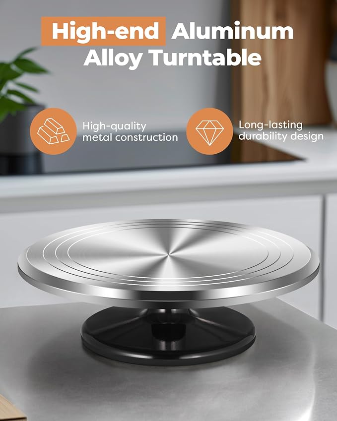 Kootek Aluminium Alloy Revolving Cake Stand 12 Inch Rotating Cake Turntable for Cake, Cupcake Decorating Supplies for Mother's Day