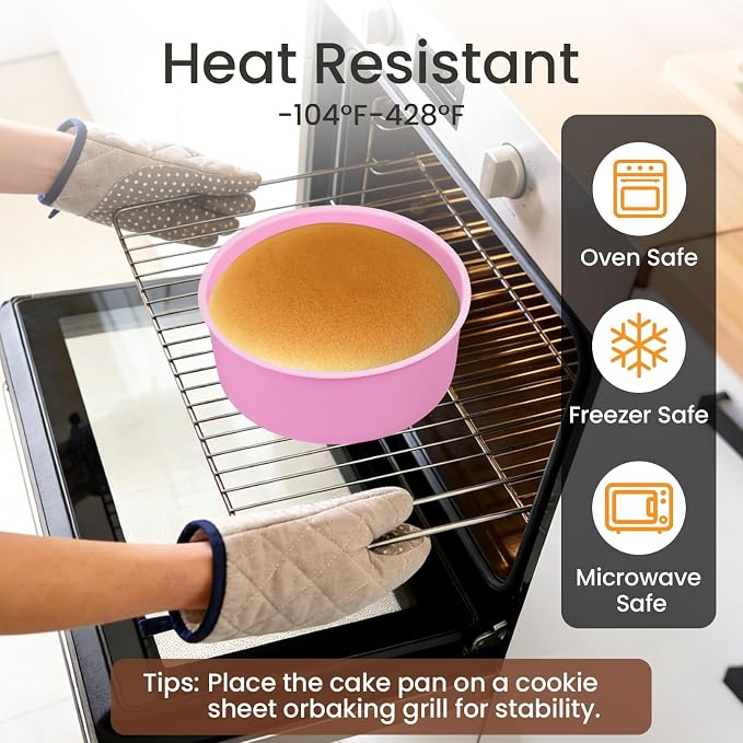 6 Inch Silicone Round Cake Pan, 2 Pcs Silicone Cake Pans, Nonstick Baking Mold BPA Free Dishwasher Safe, Great for Layer Cake, Cheese Cake, Chocolate Cake