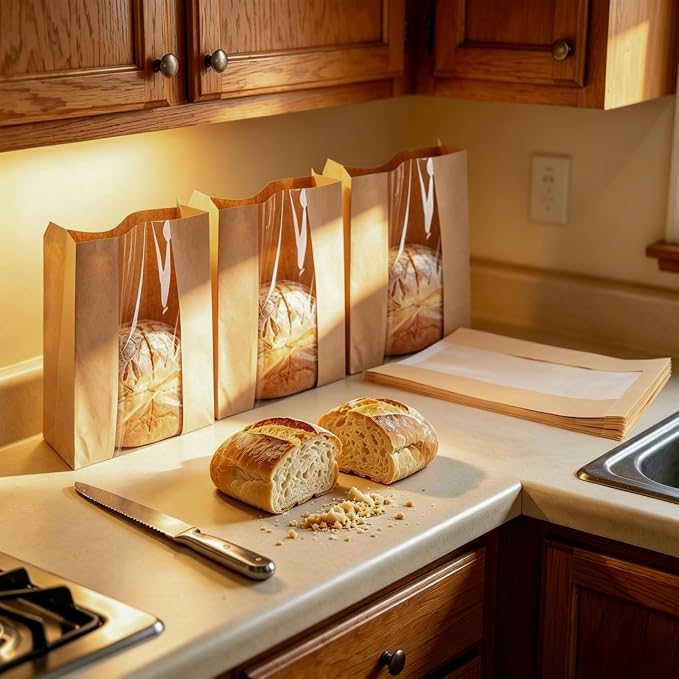 60 Pcs Bread Bags for Homemade Bread, Sourdough Bread Bags With Clear Window, 13.7x8.2x3.7in Large Thicker Bakery Bags Used for Storage Loaves Cookies Candy Snacks, 70 Cute Sealing Stickers