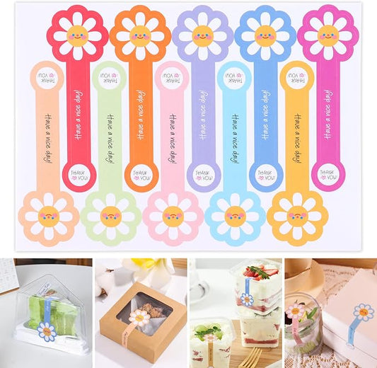 Beyonday 300pcs Handmade Lollipop Baking Stickers for Cake Box/Tins/Jars/Coffee Cups/Bottles, Long Label Flower Sealing Bakery Stickers for Gift Wrapping Self-Adhesive Tamper Evident Seal Labels