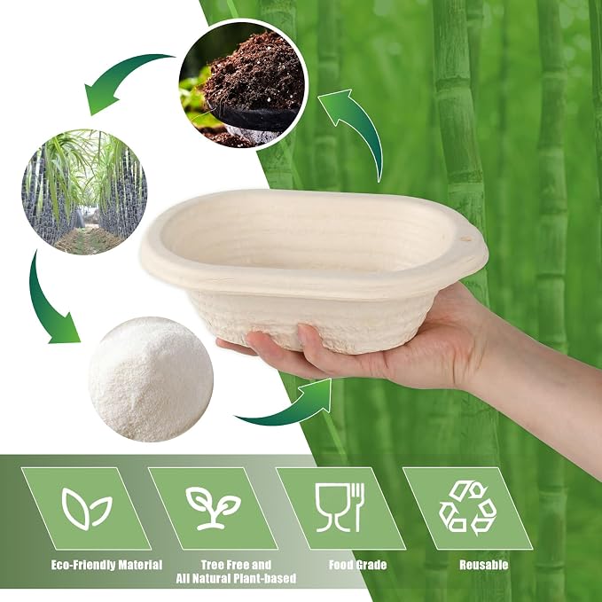 2 x 8 inch Pulp Oval Sourdough Banneton Bread Proofing Basket Baking Supply with Linen Liners for Professional and Homemade Artisan Bread