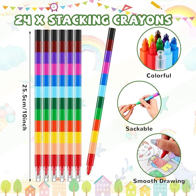 BenLouis 24 Preschool Kindergarten Mini Coloring Books Kids with 24 Stacking Crayons Graduation Party Favors Activity Books Bulk for Kids Birthday Return Goodie Bag Gift Stuffer Classroom Reward
