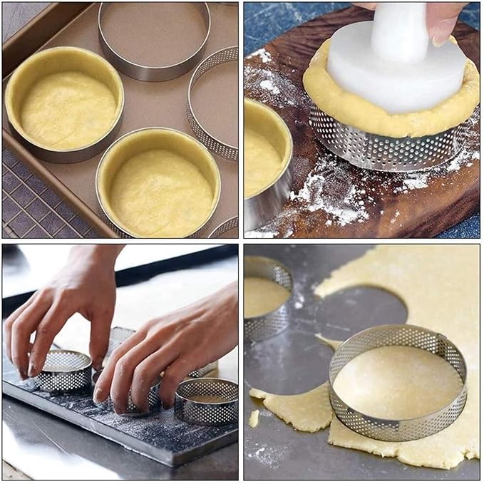 Aringfes10 Pcs 2.76 Inch 304Stainless Steel Tart Ring, Heat-Resistant Perforated Cake Mousse Ring, Round Ring Baking doughnut tools (7cm)