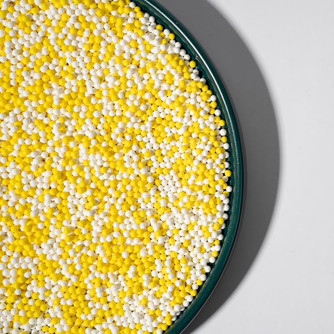 Sprinkles130g/4.6oz, White Yellow Edible Pearl Sprinkles for Cake Decorations, Baking, Ice Cream, Cookies, Cupcake Topper Edible Pearls Sprinkles - 2mm Matte Sugar Pearls for Cake Decorating (2mm yellow white)