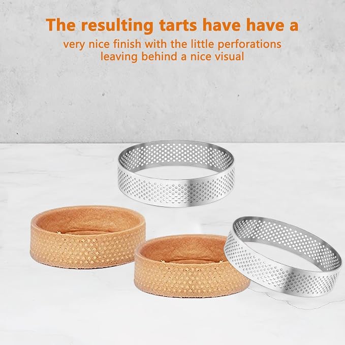 Aringfes10 Pcs 3.14 Inch 304 Stainless Steel Tart Ring, Heat-Resistant Perforated Cake Mousse Ring, Round Ring Baking Small Fruit Tarte Crust Tools (8cm)