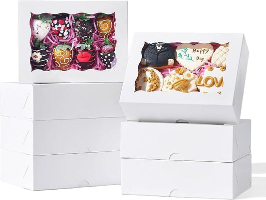50 PCS 8x5x2 Inch Bakery Boxes with Window for Chocolate Covered Strawberries, Cookies, Cakesickle, Browines, Donut &More