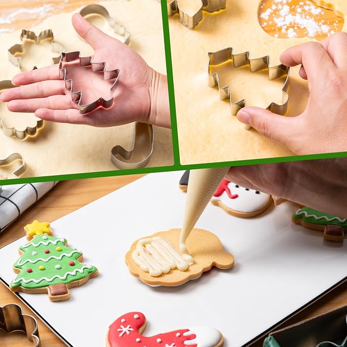 Husfunov Christmas Cookie Cutters Set 6 Pieces,Stainless Steel Metal Cutter with Christmas Tree, Gingerbread Man, Snowman, Snowflake, Candy Cane, Santa Face Shapes for Holiday