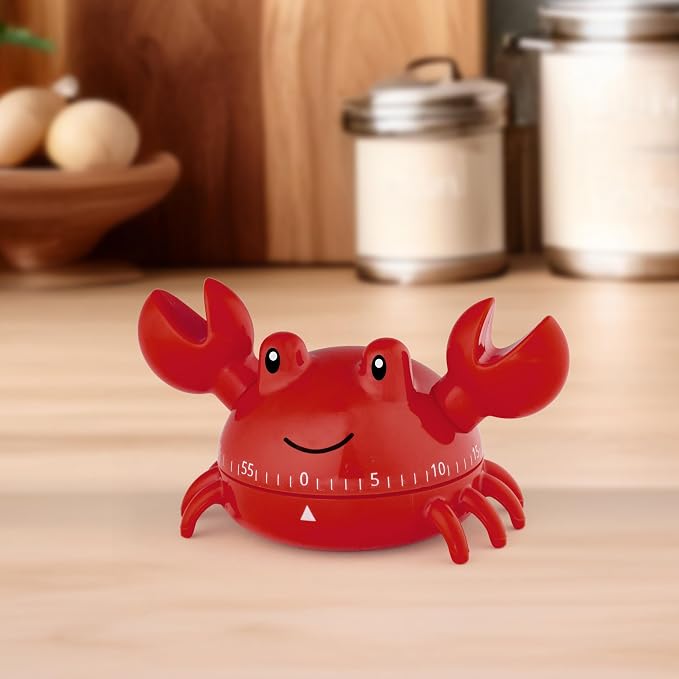 Kikkerland Crab Kitchen Timer – Wind-Up Countdown Timer for Cooking, Baking, & Home Decor