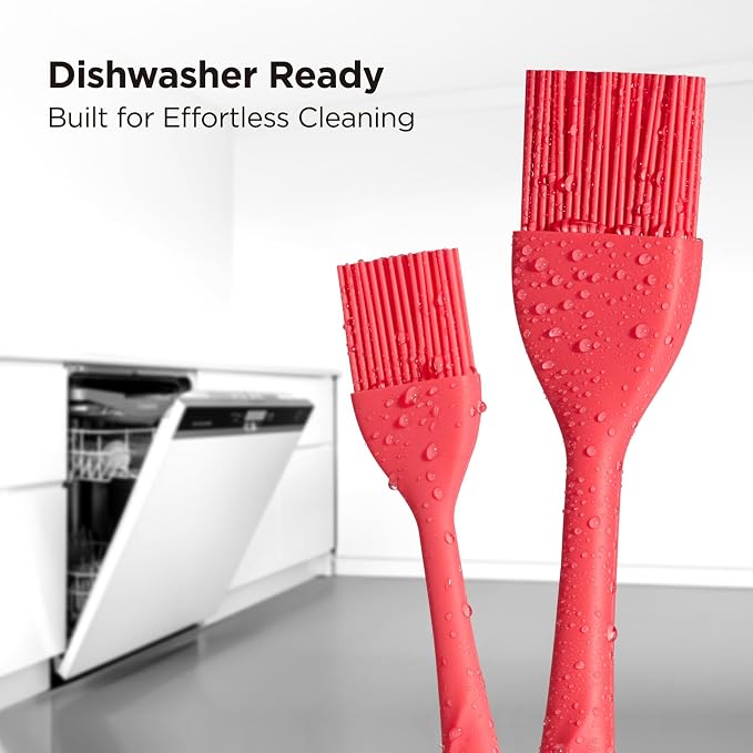 Kitchen Mama WaltzGrip Platinum Silicone Basting Pastry Brush, Red | Set of 2, Heat-Resistant, Dishwasher-Safe, For Cooking, Baking, Grilling, Barbecue