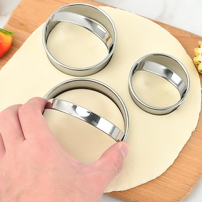 Stainless Steel Round Cookie Cutters with Handle, Set of 3 (Size: 2.25", 2.75", 3")