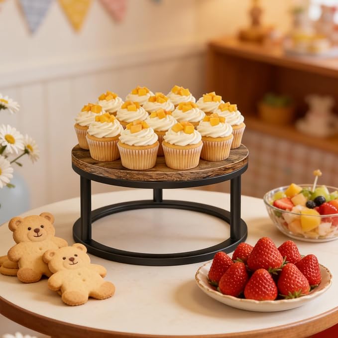 Cake Stand, 12 Inch Round Cupcake Stand Wood Grain Finish Serving Tray Cake Stands for Party Wedding Birthday