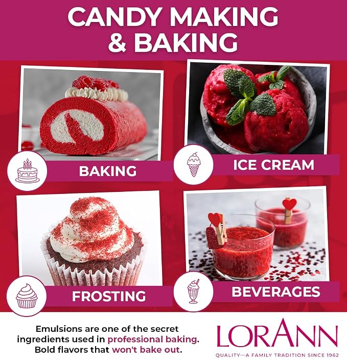 LorAnn Oils Red Velvet Bakery Emulsion: True Essence, Ideal for Boosting Fruit Tones in Cakes, Cookies & Desserts, Gluten-Free, Keto-Friendly, Extract Substitute Essential for Your Kitchen, 16 Oz