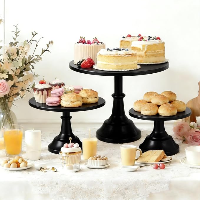 3 Pcs Cake Stand Set Metal Round Cake Holder Cupcake Stands 8/10/12 inch Black Dessert Display Stands Dessert Table Decorations for Birthday Parties, Baby Shower,Wedding Banquets and Anniversary