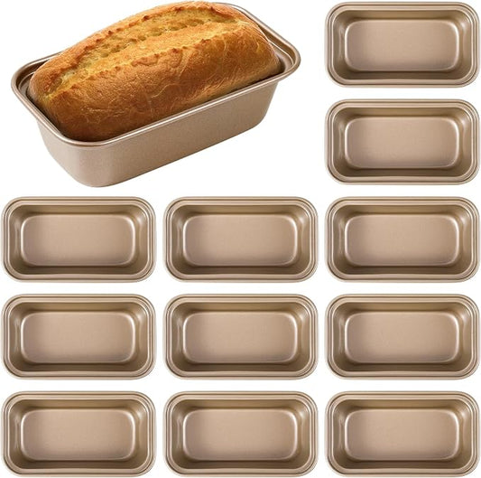 12PCS Mini Loaf Pans for Baking Bread, 6 x 3 x 2 Inches Small Banana Bread Pan Nonstick, Rectangle Carbon Steel Baking Pan for Homemade Bread Meatloaf Loaf Cake, Oven Available, Gold