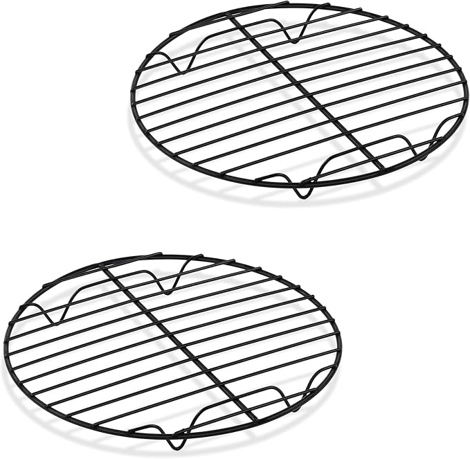 P&P CHEF 7½ Inch Cooking Rack Round, Stainless Steel Round Rack for Cooking Cooling Steaming Baking, Fit Air Fryer Pot Pressure Cooker, 2 Pack -Oven Safe, Black