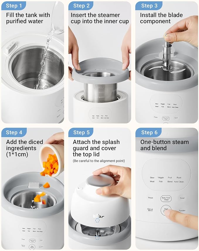 Bear NutriEase AllStage Stainless Steel Baby Food Maker Steamer and Blender, Truly OneStep Baby Food Processor Puree Maker Grinder Mills, Auto Cooking&Grinding for Healthy Homemade Baby Food, BPA-Free