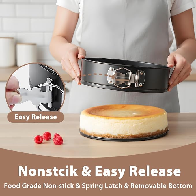 Springform Pan 9 Inch Nonstick Cheesecake Pan with Protector, Leakproof Spring Form Pan for Cheesecake, Round Cheese Cake Pans for Baking, 9 Inch Springform Cake Pan with 50Pcs Parchment Paper