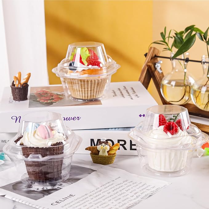 NPLUX 60 Pack Individual Cupcake Containers Plastic Cupcake Boxes Cupcake Holders Stackable Deep Dome Cupcake Carrier