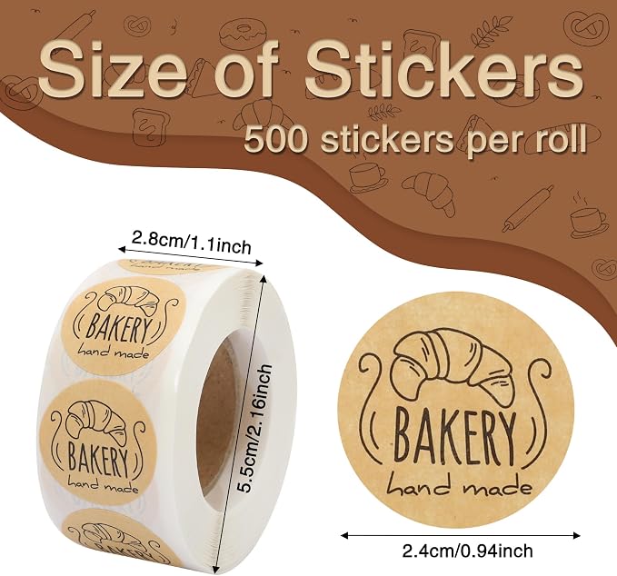 500pcs Bakery Stickers Handmade Baked Labels for Mason Jar Kraft Sealing Labels Stickers for Packaging Round Adhesive Tags Shopping Small Business Circle Bakery DIY Seal Stickers (Style A)