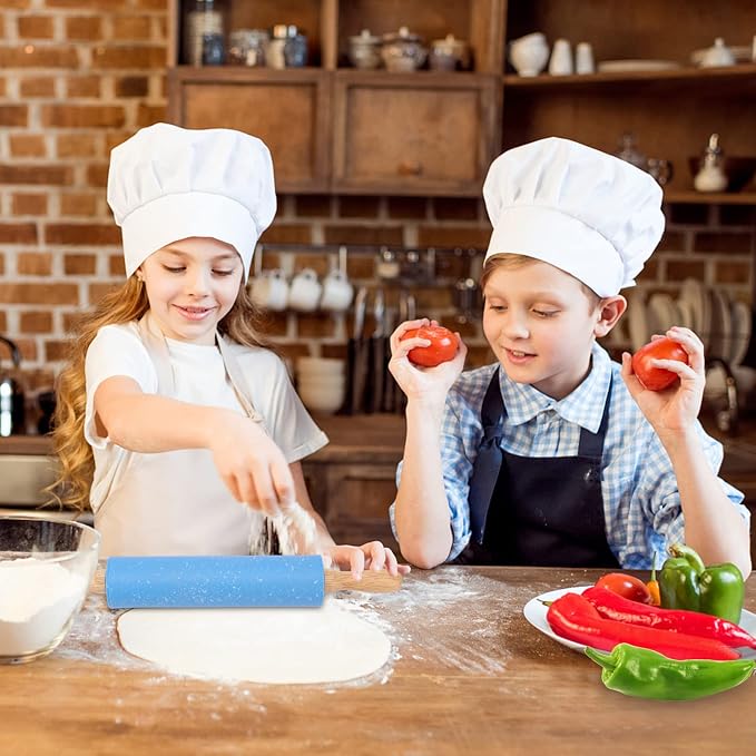 Silicone Rolling Pin for Kids Non-Stick Surface Wooden Handle,12 Inch 1 Pack