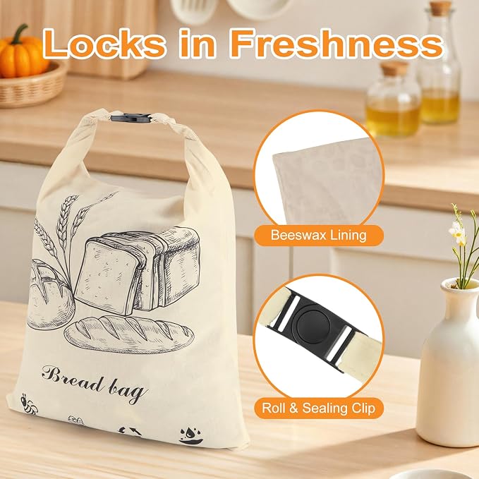2 PACK Beeswax Sourdough Bread Bags for Homemade Bread, Reusable Cotton Beeswax Bread Bag Portable Waxed Storage All Natural Bees Wax Linen Bag Keep Fresh,13''×17'', 01