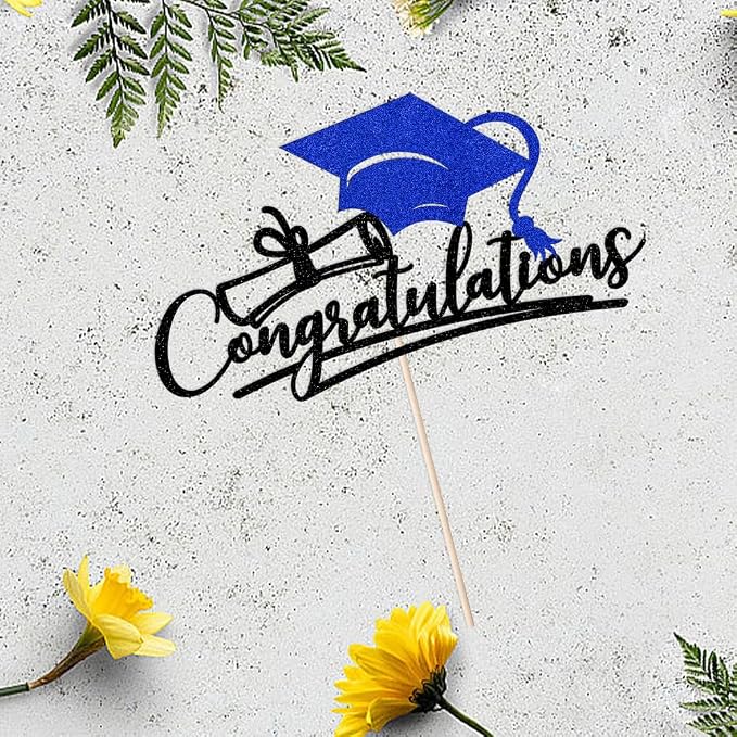 Congratulations 2026 Graduation Cake Topper,Congrats Grad Cake Decor - 2026 High School/College/Senior Graduation Party Decorations Supplies (Black and blue)