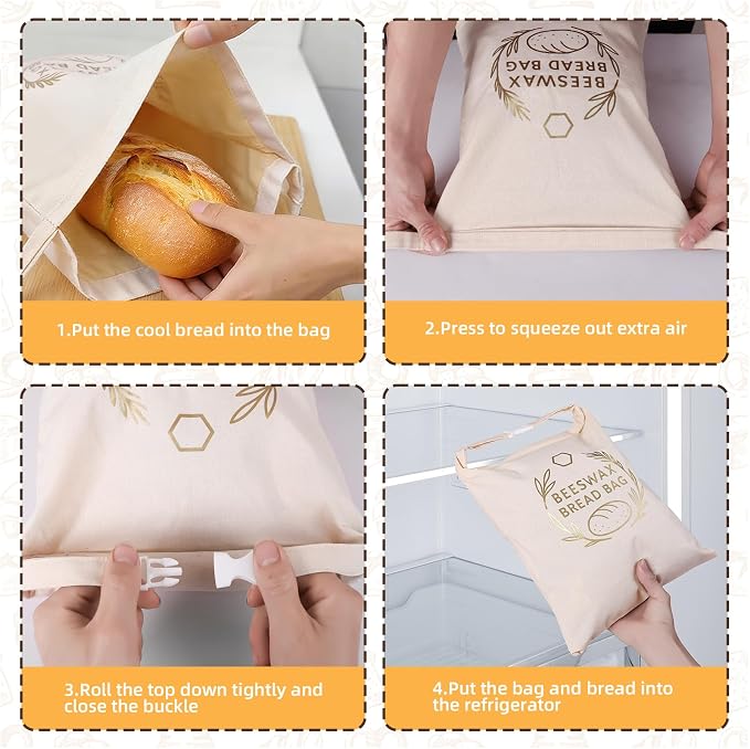 2 Pack Beeswax Bread Bags for Sourdough Homemade Bread, XL Reusable Bread Storage Bag, Organic Waxed Line and Linen Fabric Bread Bag for Home Bakers, Picnics Work or Gift-Giving