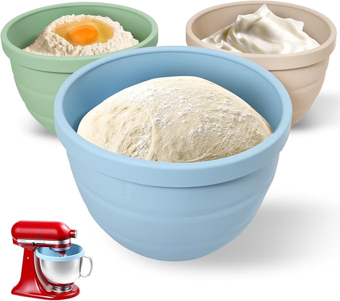 Forenee 5Qt Collapsible Silicone Liners for KitchenAid Tilt-Head Mixers | 3Pack Bowl Insert Aid Set with Lids, No More Mixer Bowls Needed for Easy Baking,Non-Stick Rubber Liner Bowls for KitchenAid