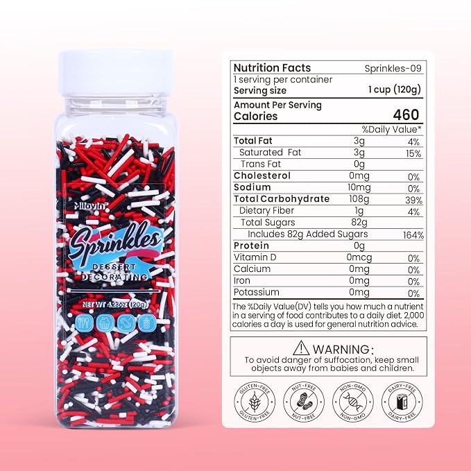 Edible Red and Black White Sprinkles, Jimmies Sprinkles for Cake Decorating, Edible Jimmies for Cupcakes, Cookies, Ice Cream, and Candy(120g/4.23oz)
