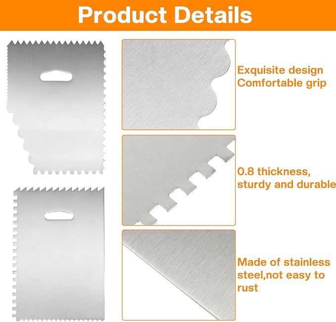6 PCS Stainless Steel Metal Cake Scraper Set, Patterned Edge Cake Scraper Comb Smoother, Baking Decoration Tools for Mousse Butter Cream Cake Decoration