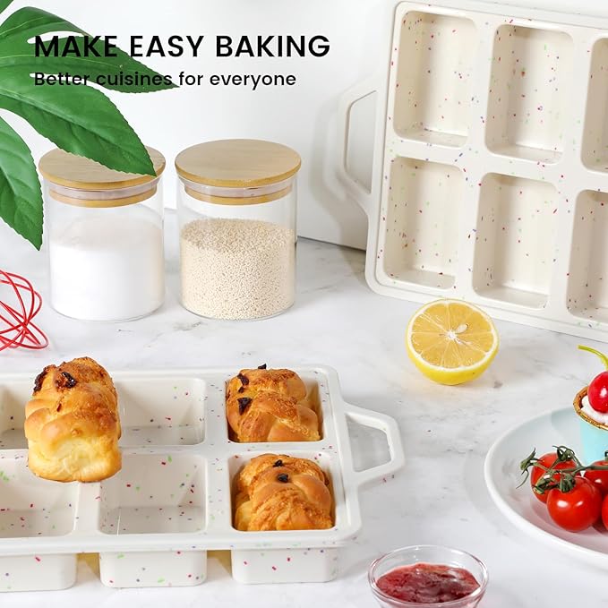 Vinino Compact 8-Cavity Mini Silicone Loaf Pan Cream for Recipe Testing | 8-Cavity Mini Loaf Pan, Designed for Recipe Testing, Small Desserts, Egg Bites & Low-Storage Home Baking Needs
