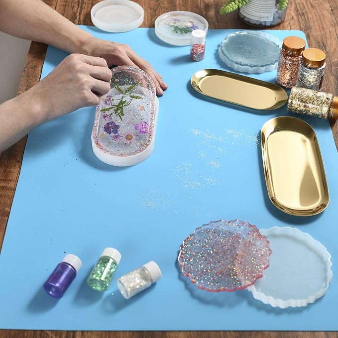 Sapid Extra Large Silicone Sheet for Crafts, Thick Silicone Jewelry Casting Mats, Nonstick Nonslip Silicon Mat for Epoxy Resin, Art Painting, Heat- Resistance Counter Mat (20"×27.9", Blue)