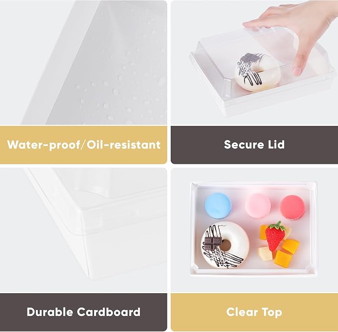 Leafiew 25 Pack 7x5 Inches Charcuterie Boxes with Clear Lids - Individual To Go Paper Charcuterie Board with Lid, Disposable Food Containers for Desserts, Cookie, Food, Charcuterie Accessories (White)