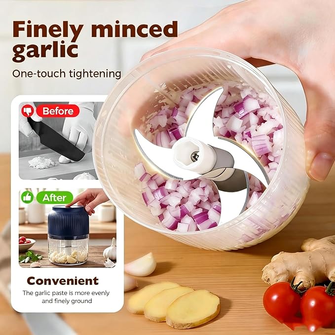 Electric Garlic Chopper, 2026 New Mini Food Processor & Food Chopper for Kitchen, Portable Cordless Garlic Mincer, Onion, Ginger, Chili, Spices and Fruit(350ML Blue)