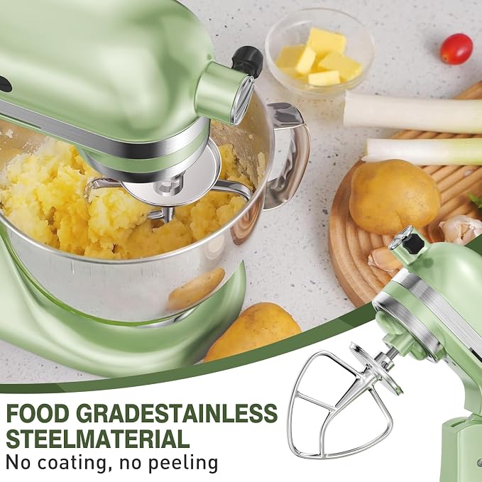 K45B Stainless Steel Flat Beater for KitchenAid Stand Mixer, Kitchen Aid Paddle Attachment Accessories, Fits 4.5-5 Quart Models, Polished, Dishwasher Safe