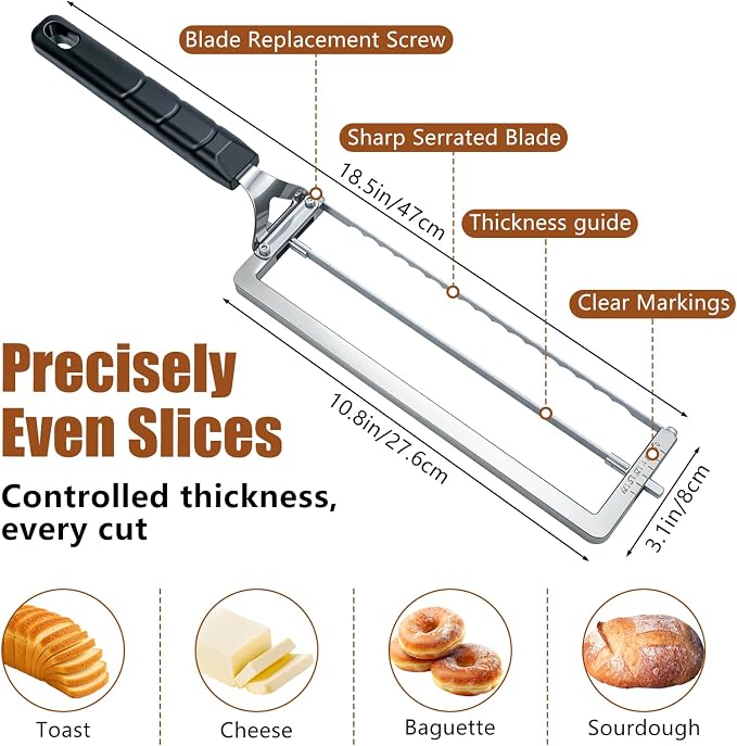 Adjustable Bread Slicer for Homemade Bread,Precision Adjustable Bread Knife With Slicing Guide, Metal Bow Frame,Sourdough Bread Knife Slicer for Homemade Bread, Sourdough, Bread Loaf,Bagels, Loaves