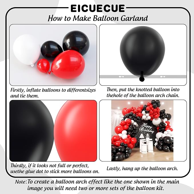 Red and Black White Balloons Garland Arch Kit 200Pcs - 5 10 12 18 inch Different Size Balloons for Graduation Birthday Anniversary Racing Car Poker Card Theme Party Decorations