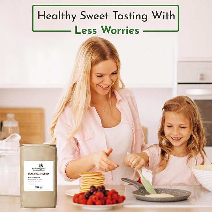 Morning Pep Monk Fruit Sweetener, golden Sugar Substitute, 55 lb, Keto Friendly, 1:1 Sugar Replacement, Zero Calorie, Non-GMO, Kosher, Golden - 55 lb BULK BAG (880 oz)