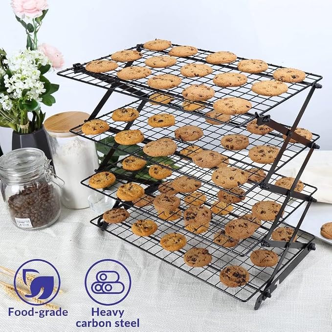 3-Tier Upgraded Collapsible Cooling Rack,Stackable Roasting Cooking Drying Wire Cooling Rack– Expand to Bake,Collapse to Save Space,Cookies Baking Gifts Drying Racks for Cake,Roasting,Grilling (Rose)