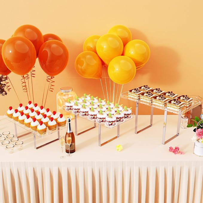 Bakzon 3 Pieces Cupcake Stand Holder, Clear Acrylic Dessert Table Display Set with Iron Support Legs for Birthday Candy Bar Décor Weddings, Parties Events