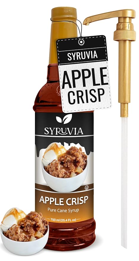 Syruvia Coffee Syrup, Apple Crisp Flavored Syrup for Drinks, Lattes, and Desserts – 25.4 fl oz - with Pump
