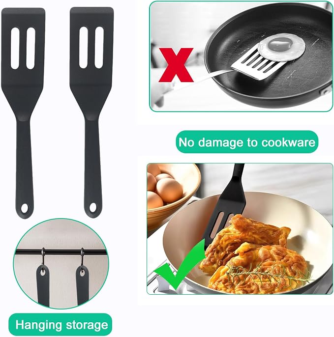 Small Silicone Spatulas 2 Pack: Mini Heat-Resistant Spatula for Nonstick Pans, Thin Baking Utensil for Cookies, Brownies & Kitchen Use (Black Set 1)