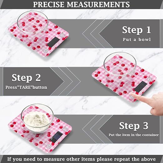 Food Scale Kitchen Scale Food Weight Scales Digital Weight Grams and Ounces Small Electronic Food Scale for Baking Cooking Pink Juicy Checkered Cherry