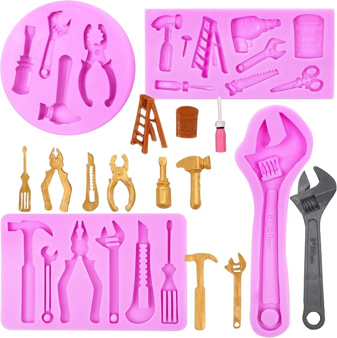 Construction Tools Silicone Molds, Hand Tools Chocolate Molds | Wrench Chocolate Molds, Ladder Screwdriver Scissor Fondant Baking Molds for Cake Decoration Cupcake Topper Candy Clay Resin